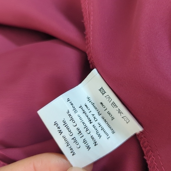 BTFBM Satin Tie Midi Shirtdress Red S Business casual preppy holiday office - Picture 9 of 9